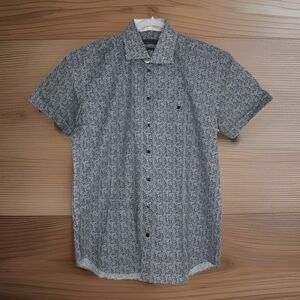 Givenchy Shirt Mens Blue Button Front Modern Fit All Over Print Logo Sz L Exc